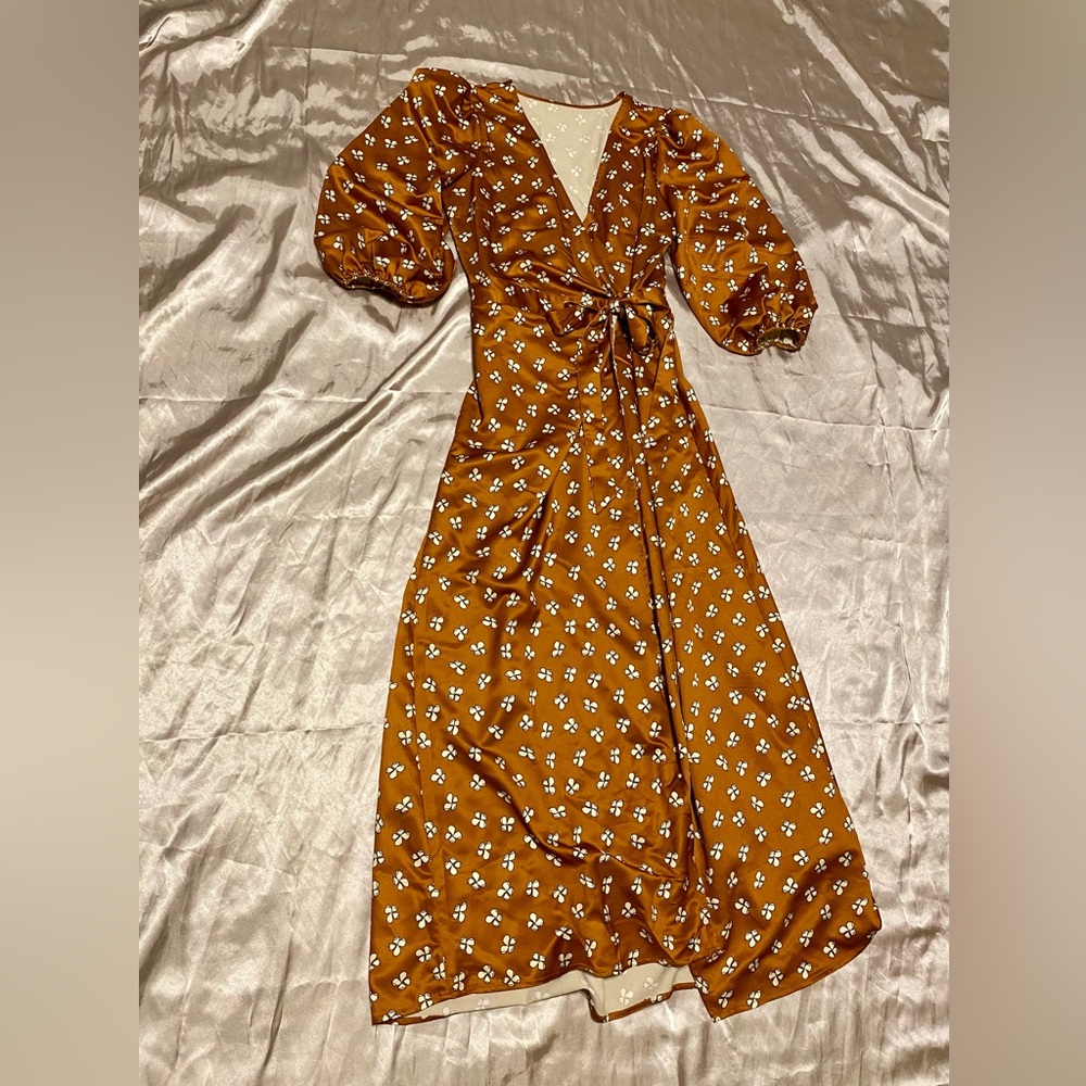 🧡 Gorgeous, Silky Copper Wrap Dress 🧡
